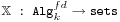 \mathbb{X}~:~\wis{Alg}^{fd}_k \rightarrow \wis{sets}
