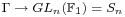 \Gamma \rightarrow GL_n(\mathbb{F}_1) = S_n
